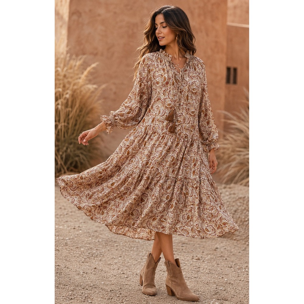 Dress Forum Paisley Tiered Maxi Dress M Boho Western Peasant Fall